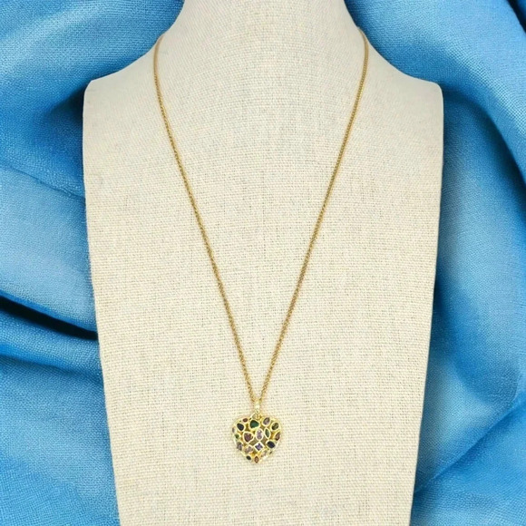 🆕️18K Gold Plated Rhinestone Heart Charm Necklace - Colorful Statement Piece✨ - Picture 12 of 14